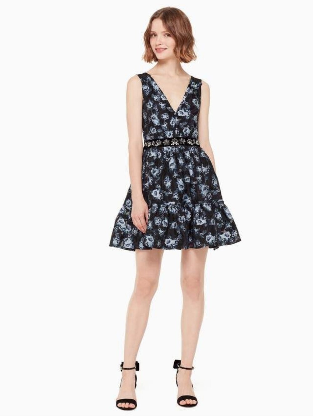 Kate Spade Prairie Rose Jewel Dress Floral Fit & Flare Blue Size 00 Party Glam